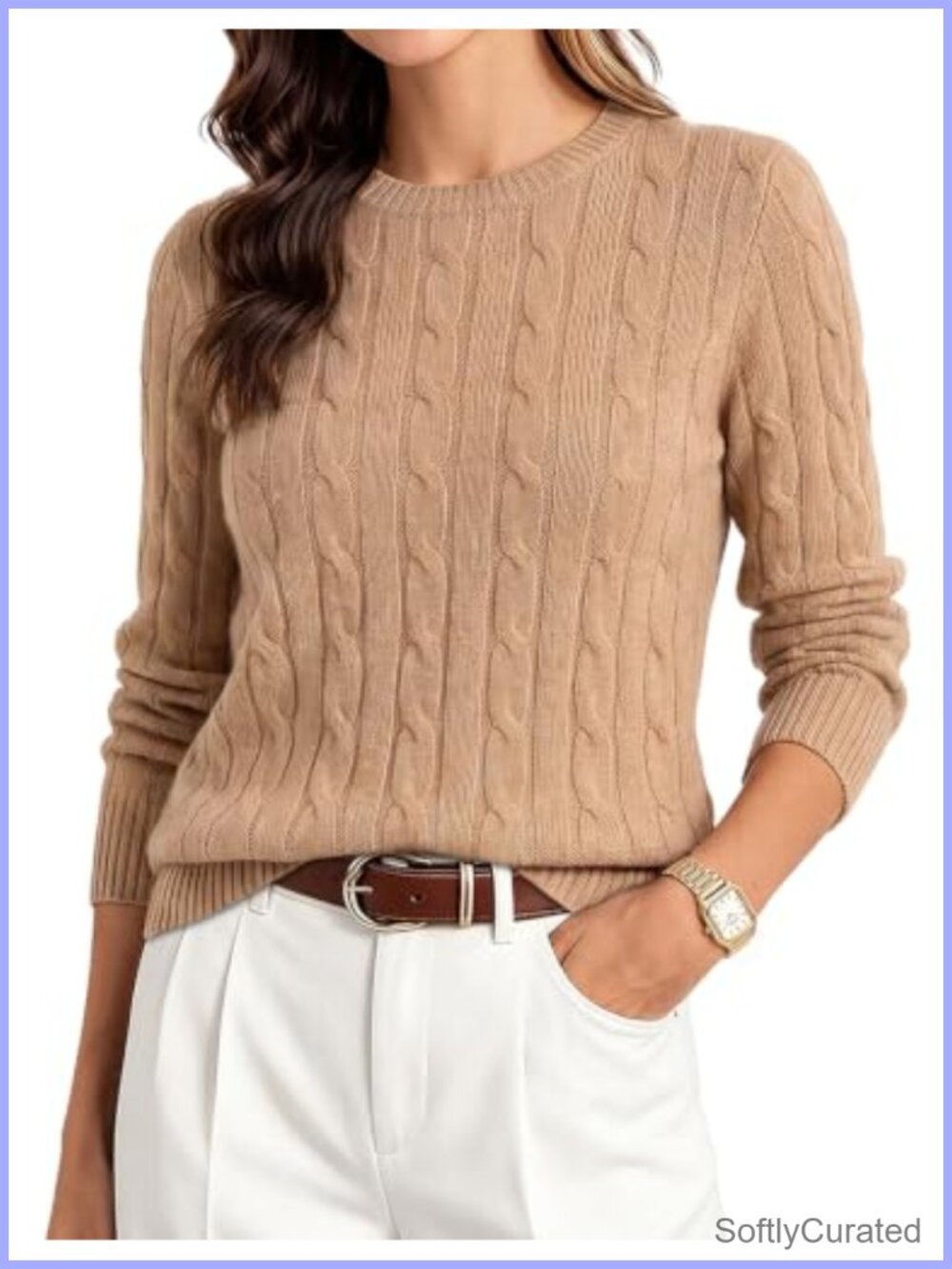 100% Merino Wool Cable Knit Crewneck Pullover Sweater
